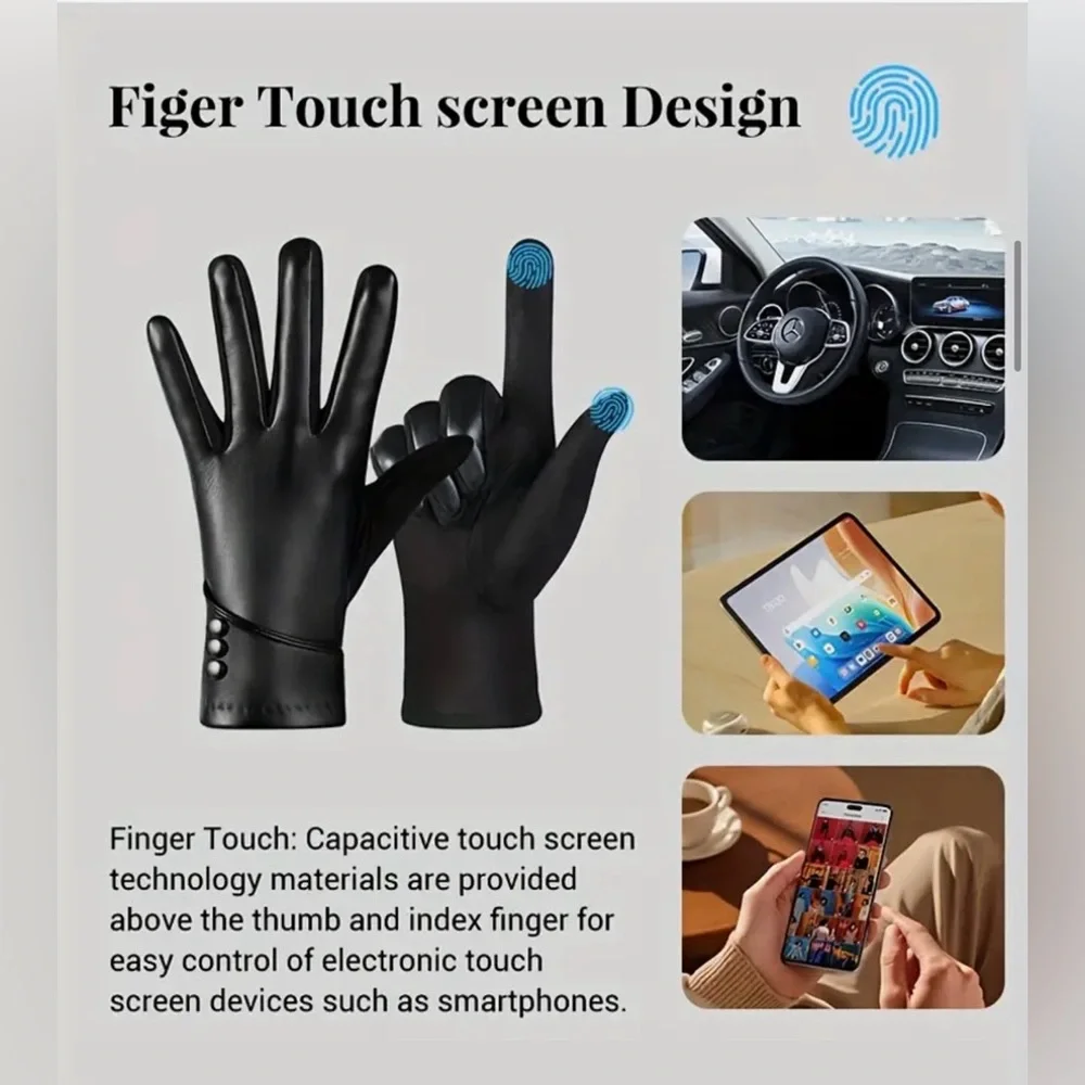 Genuine Leather Burgundy Red Woman’s Gloves Touchscreen and Cashmere Lining